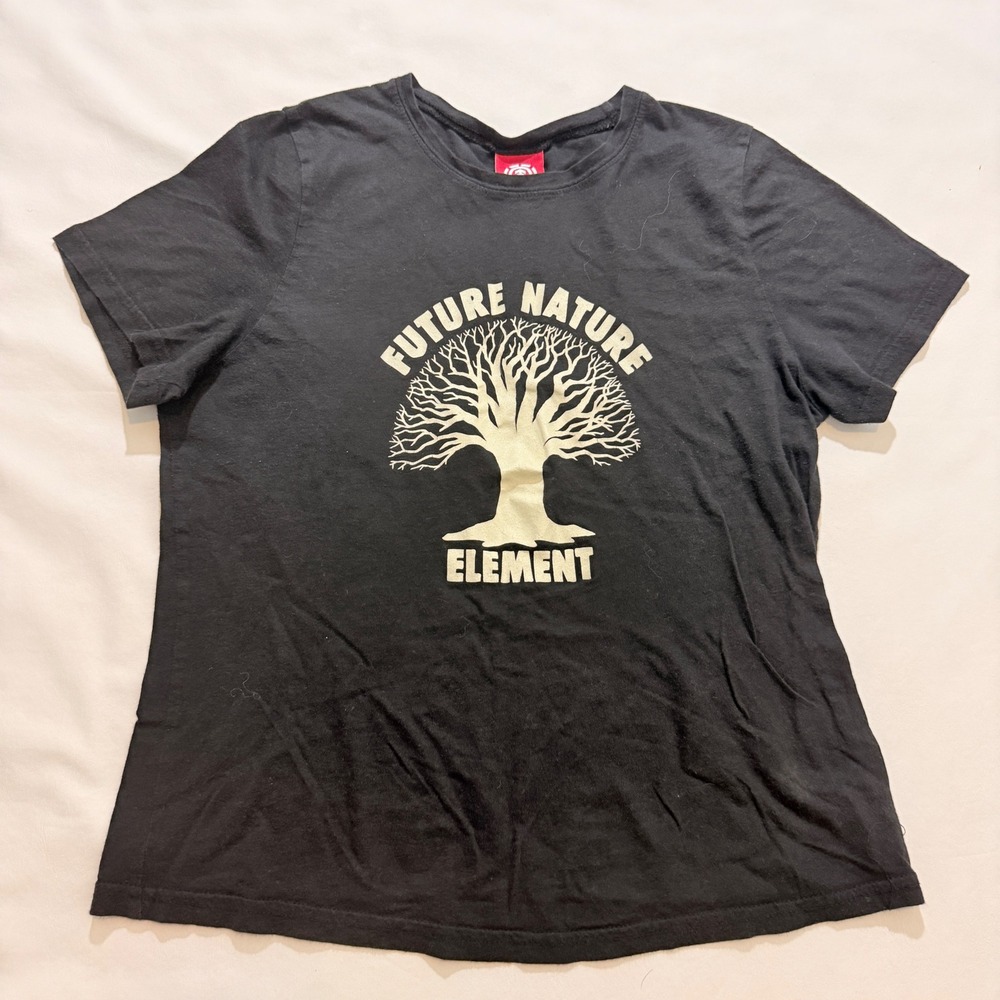 Vintage 90s Element Graphic Tee Women Large Black Future Nature Tree Skate